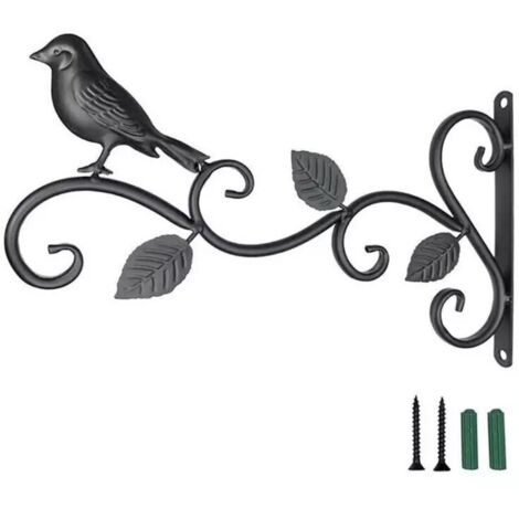 Set di 2 ganci per cesti appesi, staffa in acciaio nero massiccio con viti, gancio per piante da esterno, gancio da parete per piante sospese, mangiatoia per uccelli
