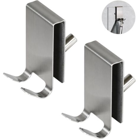 Set di 2 ganci per doccia, portasciugamani in vetro bifacciale, gancio in acciaio inox per porte da bagno in vetro da 5-10 mm (argento)