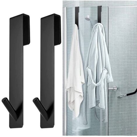 Set di 2 ganci portasciugamani/porta doccia - Installazione senza foratura - Nero - 16,5 x 2,5 cm - Adatto per porte doccia in vetro senza telaio con spessore inferiore a 12 mm
