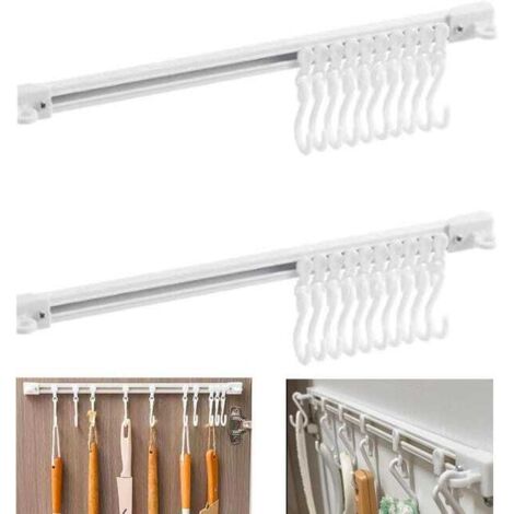 Set di 2 ganci scorrevoli multifunzionali bianchi (40 cm/15,7 pollici), mensole adesive da cucina a parete che consentono di risparmiare spazio e sono fornite con 10 ganci.