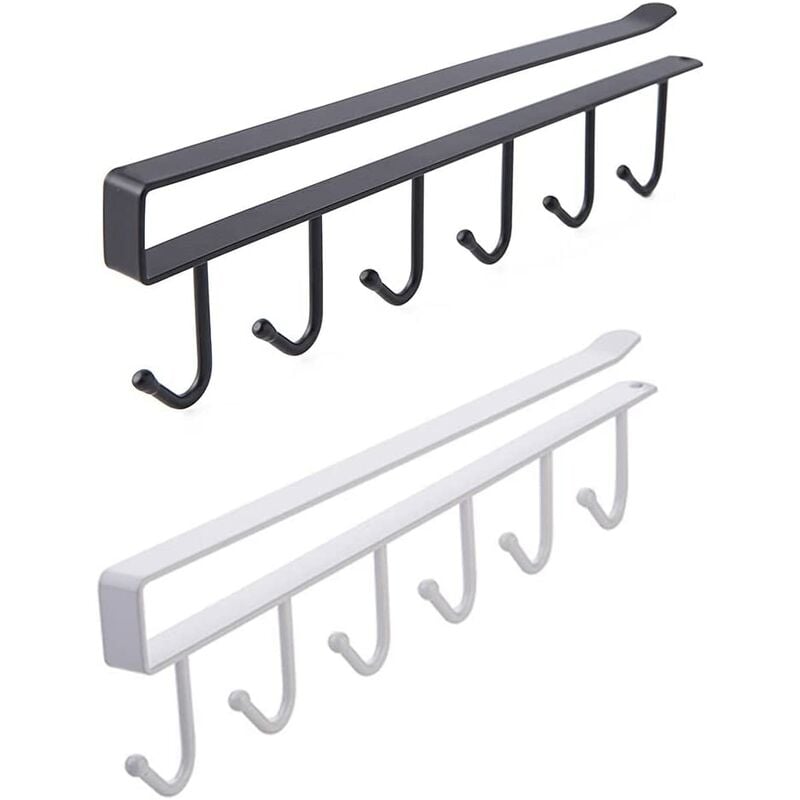 Set di 2 ganci sotto rack, 6 ganci portabicchieri