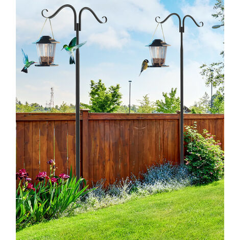 Set di 2 Gancio da Pastore da Giardino in Metallo 140-240cm da Appendere Mangiatoie per uccelli Barattoli di muratore Luci Solari Lanterne Palline di Fiori cestini per piante