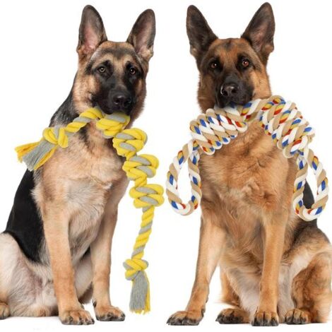 Set di 2 giocattoli per cani in corda ultra resistenti da 56 cm (22 pollici) - Realizzati in cotone robusto e durevole - Adatti a cani di taglia media e grande - Giochi di tiro alla fune che aiutano a
