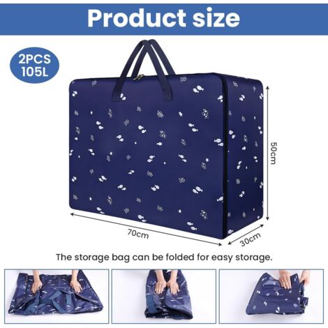 Set di 2 grandi sacchi portaoggetti Oxford, sacchi per traslochi di grande capacità da 105 litri, sacchi portaoggetti resistenti con manici rinforzati, per cuscini, piumoni, coperte e traslochi