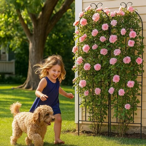 Set di 2 Griglia da giardino 50x180cm Struttura rinforzata per rose e vite metallo nero Esterno interno