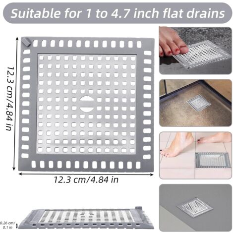Set di 2 griglie quadrate in acciaio inox - 12,5 x 12,5 cm - Per doccia, bagno