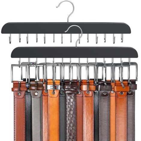 Set di 2 grucce (37 × 1,6 × 13 cm) per un massimo di 42 cinture, organizer per cinture, accessorio per guardaroba con 14 ganci.