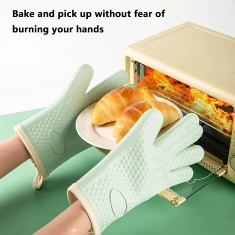 Set di 2 guanti da forno in silicone antiscivolo e resistenti al calore. Ideali per cucinare, cuocere al forno, grigliare, cuocere in casseruola e sui fornelli.