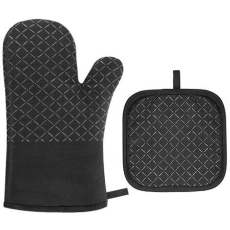 Set di 2 guanti da forno per cucina, in silicone e cotone, utilizzabili anche come presine, 27 x 18 x 3,5 cm