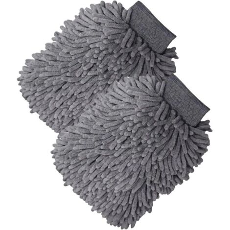 Set di 2 guanti per il lavaggio dell'auto, guanti in microfibra di ciniglia per auto, panno di lusso in microfibra per la pulizia dell'auto, grigio