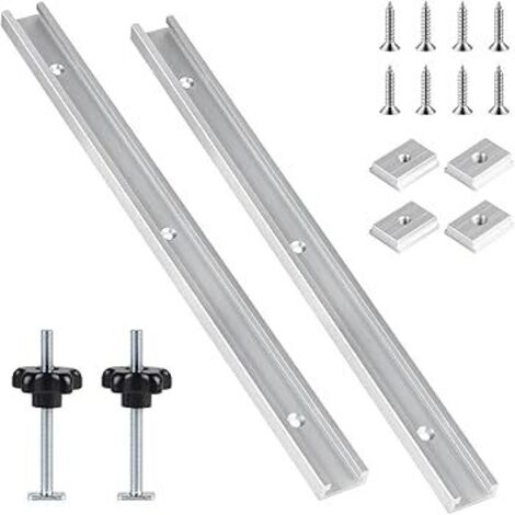 Set di 2 Guide in Alluminio T-Track da 400mm, con Viti e Slitte M6 e M8, per Lavorazione Legno e Sega da Banco.