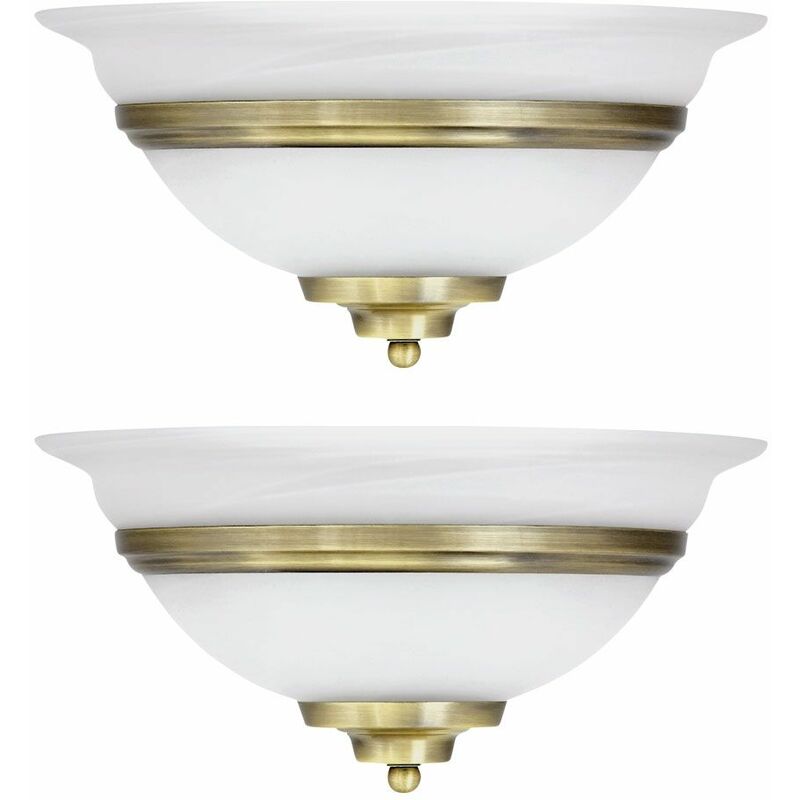 Image of Etc-shop - Set di 2 lampade da parete in stile country house illuminazione in ottone antico vetro bianco E27 lampada faretto light