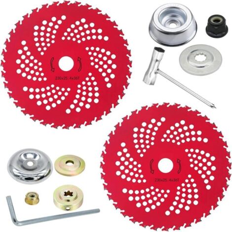 Set di 2 lame per decespugliatore in carburo di tungsteno da 22,9 cm x 36 denti con kit adattatore universale, lame per decespugliatore, tagliaerba e tagliasiepi.