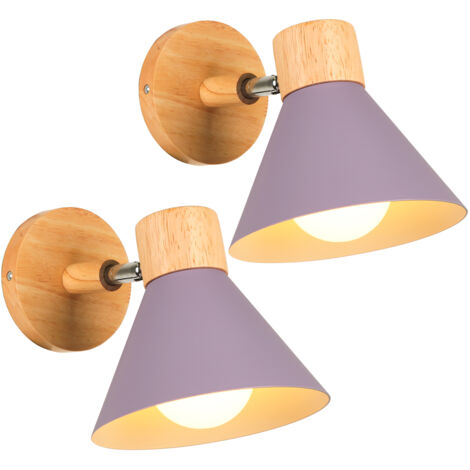 Set di 2 Lampada da Parete Interno Moderna E27 Legno Applique da Parete Vintage Regolabile per Camera da Letto Cucina Soggiorno Corridoio (Viola)