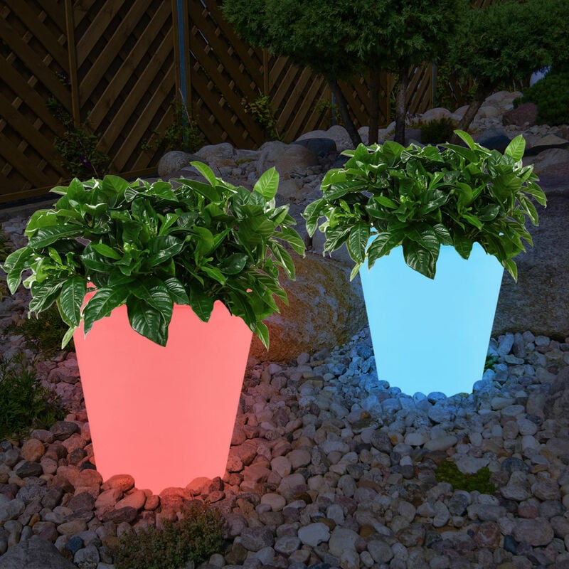 Image of Set di 2 luci solari a led rgb vaso di fiori design decorazione del giardino scatola di piante lampade cambio colore bianco