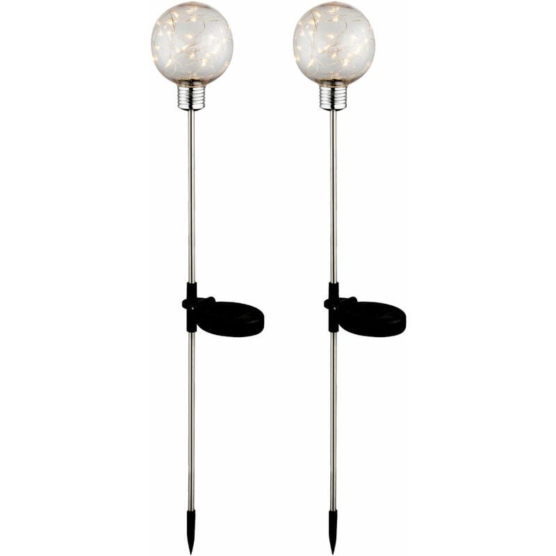 Image of Set di 2 lampade a spina per esterni a sfera solare a LED lucine luci da giardino decorazione per esterni terrazza luci a picchetto per terra