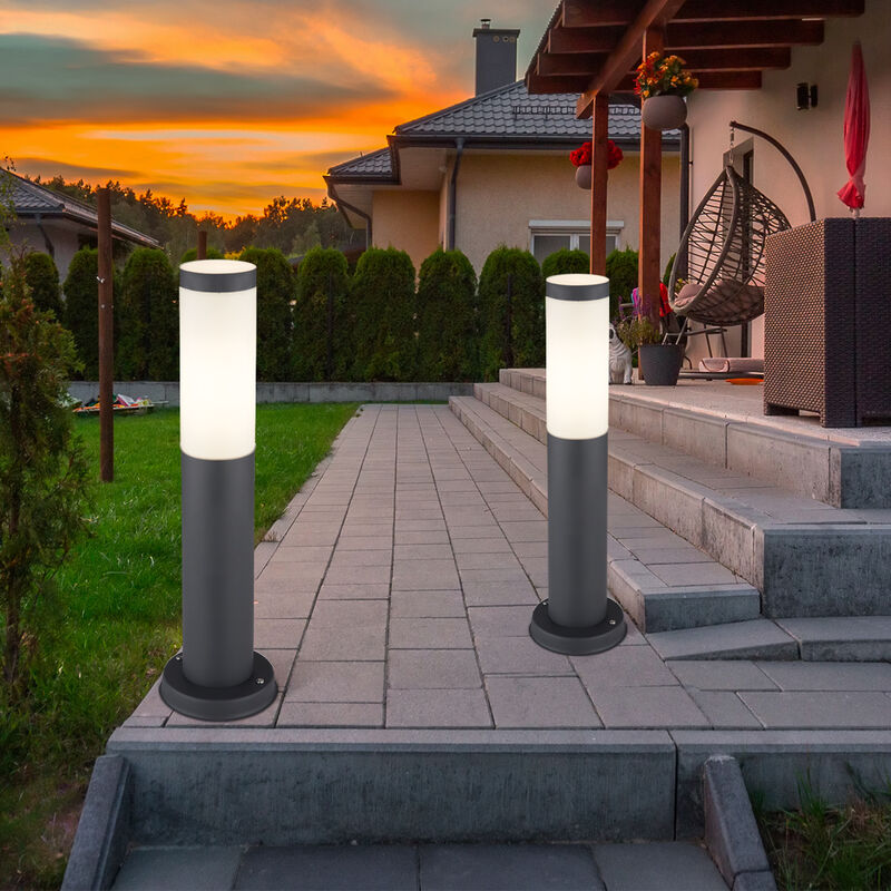 Image of Set di 2 lampade con base in acciaio inossidabile illuminazione del percorso del giardino stand da esterno luci da cortile in piedi antracite