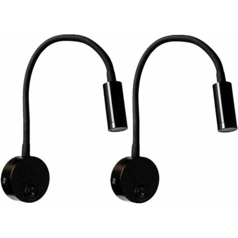 Set di 2 lampade da comodino in alluminio nero, lampade da scrivania a luce bianca calda con protezione per gli occhi, lampada da lettura a parete a LED da 3 W con interruttore