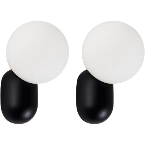 Set di 2 lampade da parete a forma di globo in vetro opalino nero Helme