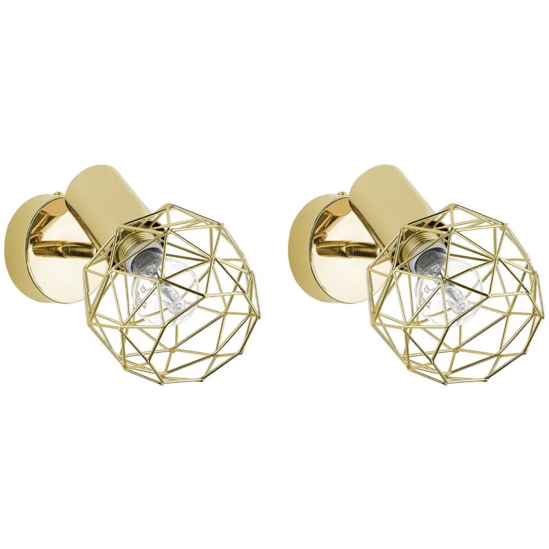 Set 2 Lampade da Parete in Metallo Dorato Paralume a Gabbia Regolabile Chenab