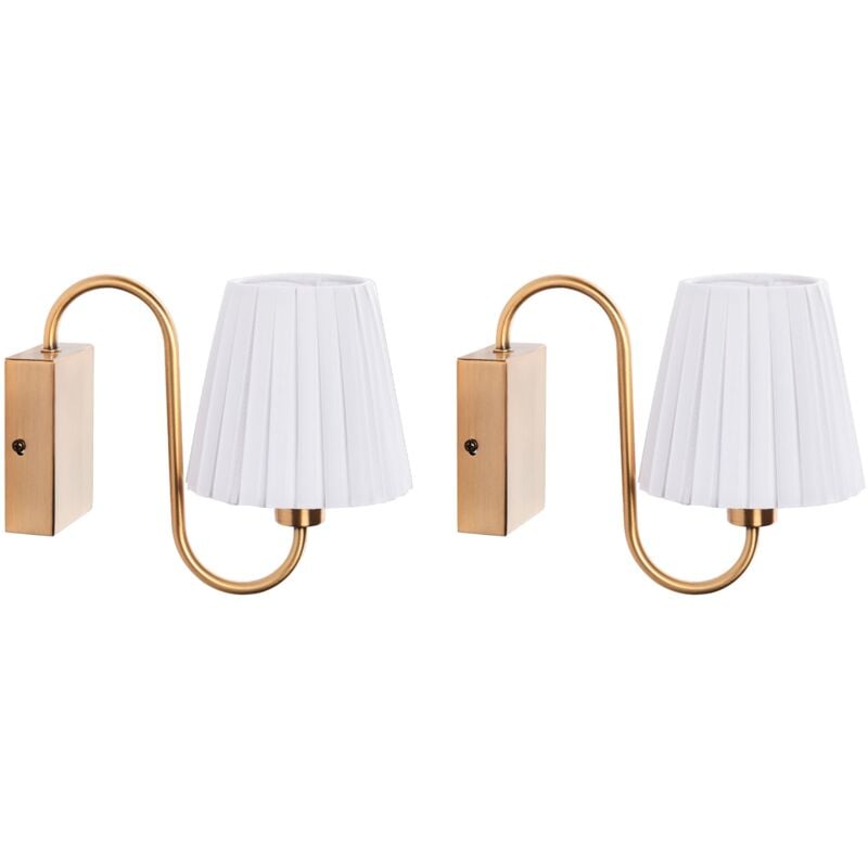 Set di 2 lampade da parete Faretto in tessuto paralume ferro metallo base oro bianco Tolka