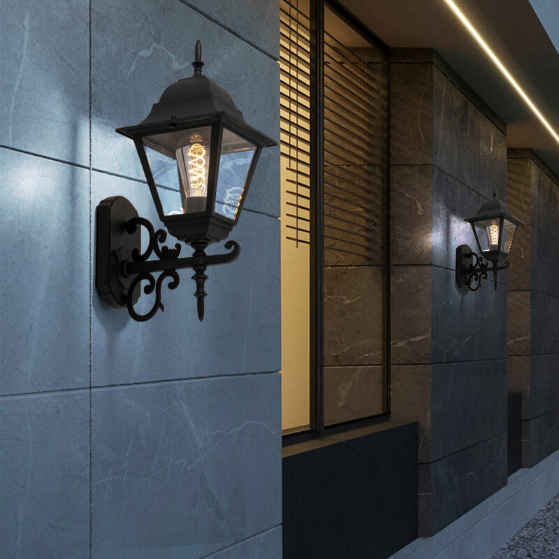 Image of Lampada da parete lanterna da esterno lanterna da parete nera Lampada da parete luce per facciate, alluminio vetro trasparente, 1x led 11W 1055Lm