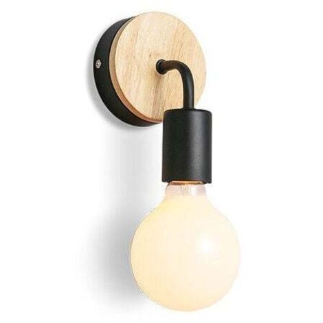 Set di 2 lampade da parete per interni in metallo e legno, illuminazione da parete E27 per camera da letto e bagno (nero)