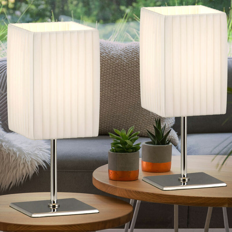 Image of Etc-shop - Set di 2 lampade da tavolo commutabili Lampade da comodino paralume in tessuto bianco, 1x E14 max 40 watt, LxPxH 10x10x26 cm, soggiorno
