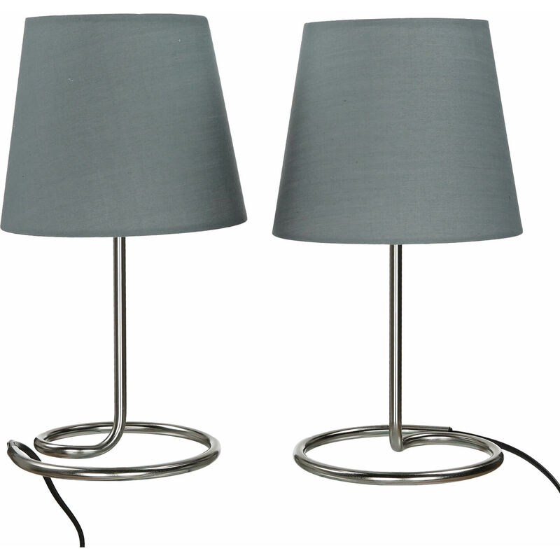 Image of Set di 2 Lampade da tavolo con paralume in tela grigio dal design moderno in metallo 33 cm ideale per comodino salotto scrivania - Nichel opaco,