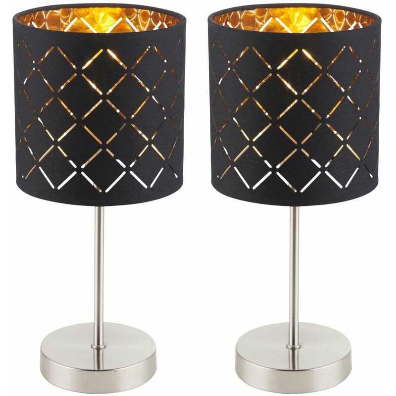 Image of Etc-shop - Set di 2 lampade da tavolo nero soggiorno camera da letto illuminazione lettura luci notturne bagliore d'oro