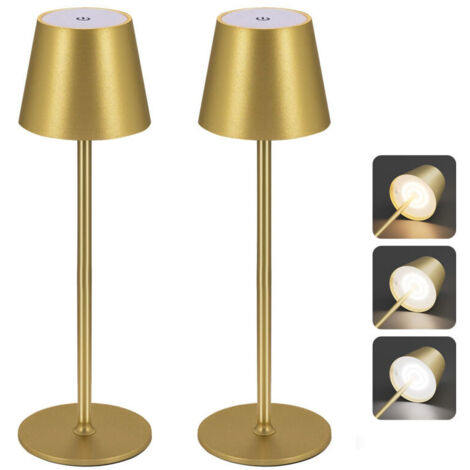 Set di 2 lampade da tavolo wireless, lampada da scrivania a LED ricaricabile, lampada touch wireless con 3 temperature di colore, lampada da comodino