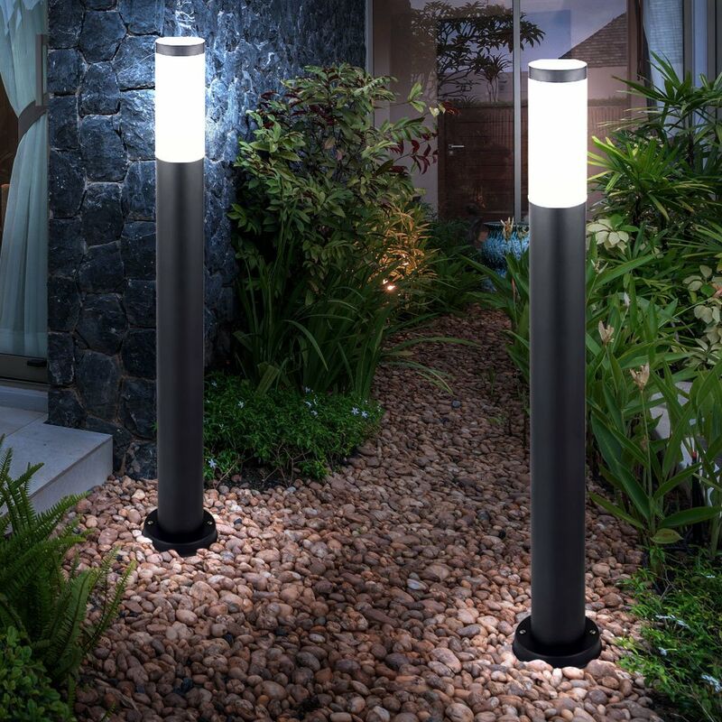 Image of Set di 2 lampade da terra in acciaio inossidabile per illuminazione di percorsi da giardino lampada da terra per esterni ANTRACITE in un set che