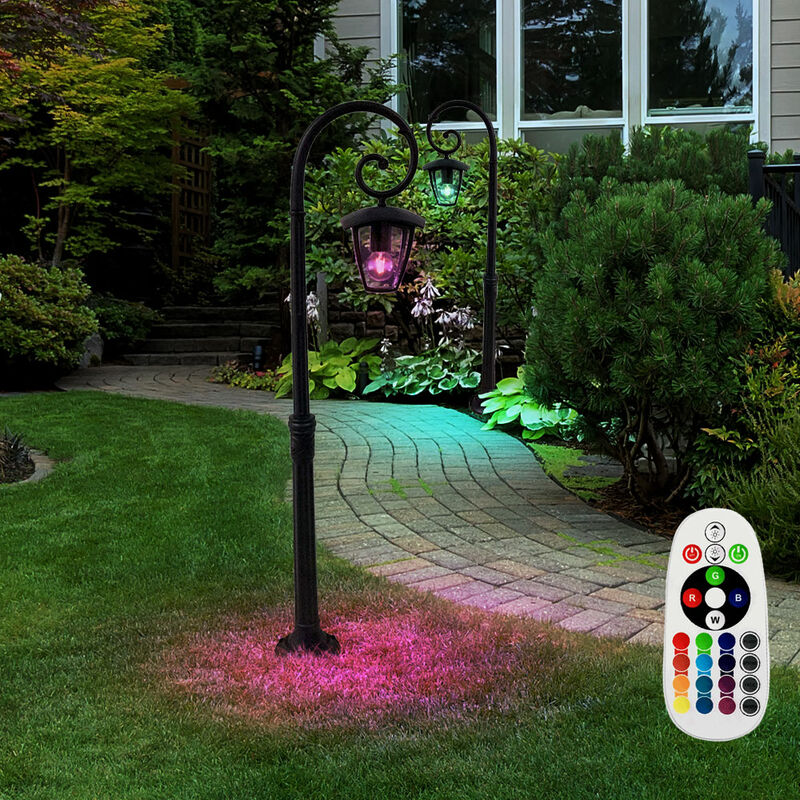 Image of Lampada da terra per esterni, dimmerabile con telecomando, lampione a LED, nero, lanterna, lampada da giardino, cambio colore RGB, alluminio, bianco
