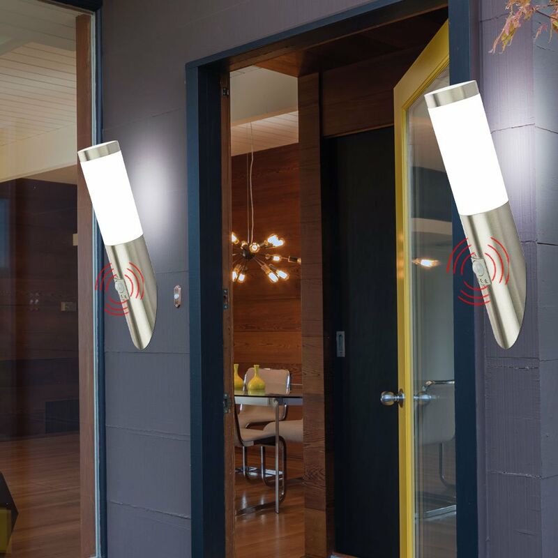 Image of Set di 2 applique per casa, rilevatori di movimento, lampade per facciate, faretti per vialetti in un set che include lampadine a led