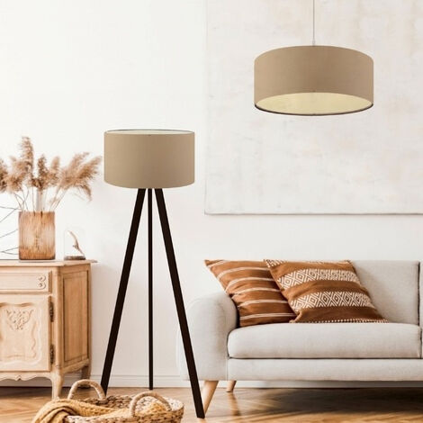 Set di 2 Lampade 'Scunthorpe' Composto di 1 Piantana - Lampada da Terra e 1 Lampadario - Lampada a Sospensione con Paralumi di Forma Cilindrica in Tessuto - Beige - lux.pro