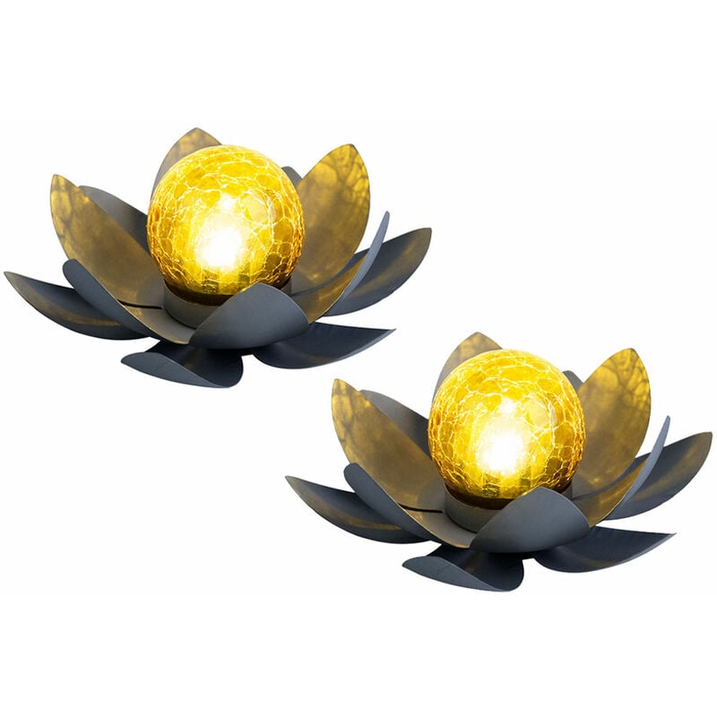 Image of Set di 2 lampade solari led da esterno fiori di loto illuminazione giardino ninfee luci design 25 cm