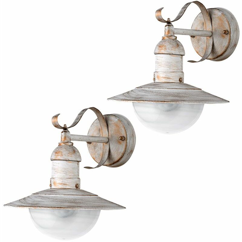 Image of Set di 2 lampade da parete per esterni in stile country house faretti dorati lanterne da giardino