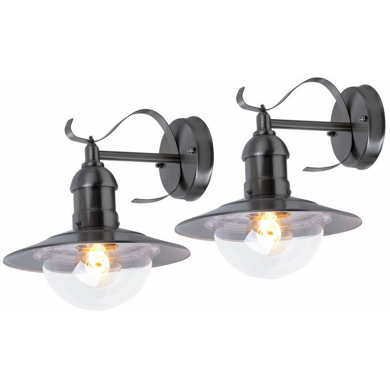 Image of Set di 2 lanterne da parete per esterni, lampade per facciate in acciaio inox in un set con lampadine a led