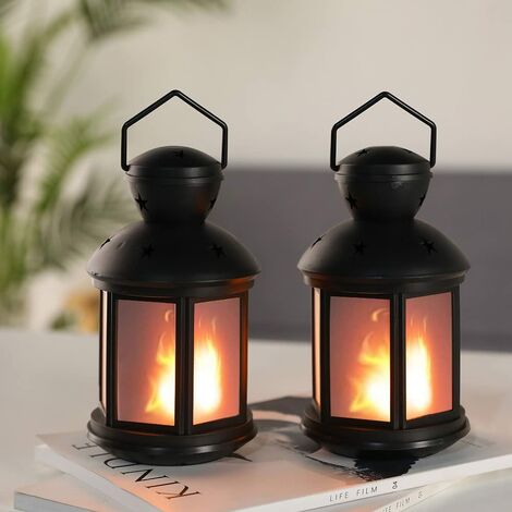 Set di 2 lanterne sospese in plastica Lampade da tavolo a batteria stile lanterna con luce a lanterna tremolante 3D 20,5 cm di altezza per soggiorno balcone comodino interno giardino lato pranzo all'a