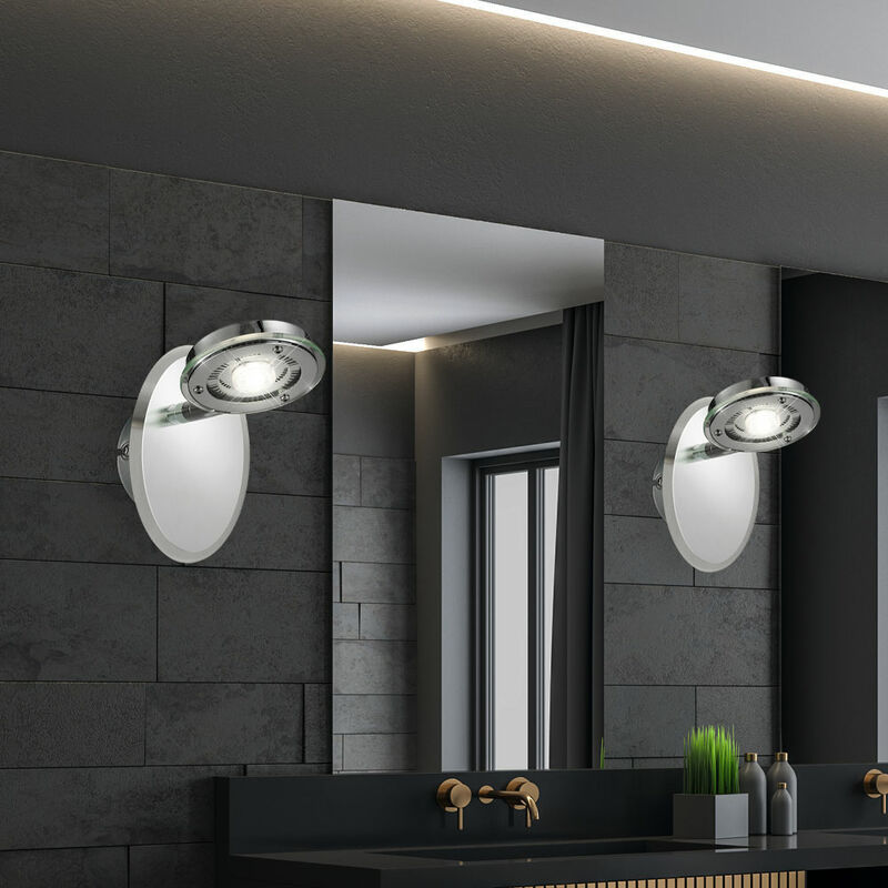 Image of Etc-shop - Lampada da parete a led, lampada da lettura cromata, lampada da parete per camera da letto, vetro acciaio spazzolato, 5W 450lm bianco