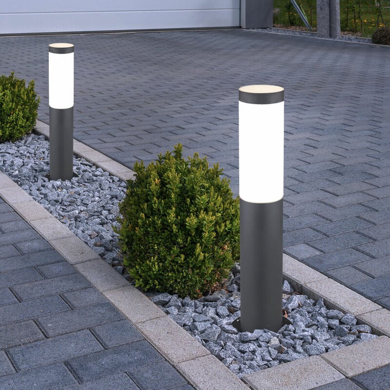 Image of Set di 2 led da esterno su piedistallo lampada da terra illuminazione del percorso del giardino luce del patio in acciaio inox antracite