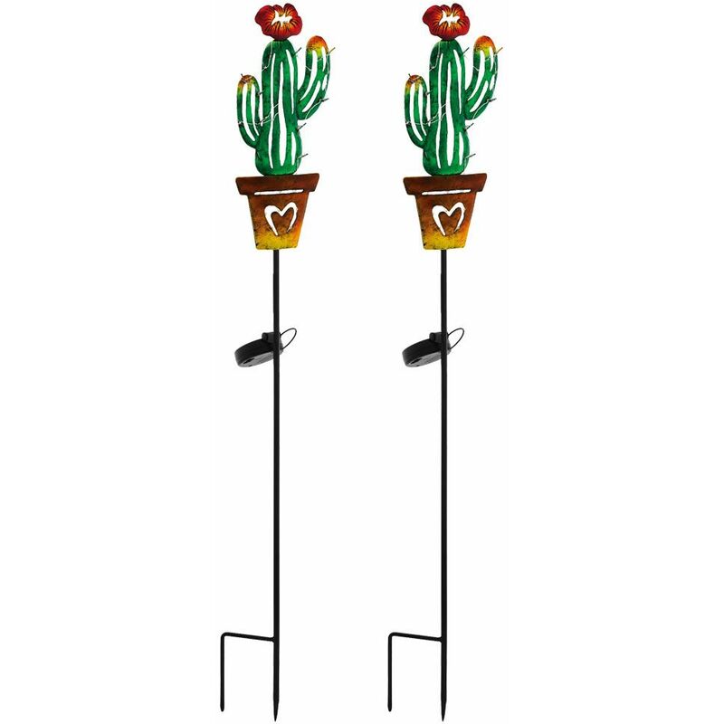 Image of Set di 2 led plug-in solare per esterni lampada da giardino design cactus terrazza decorazione lampada da terra colorata
