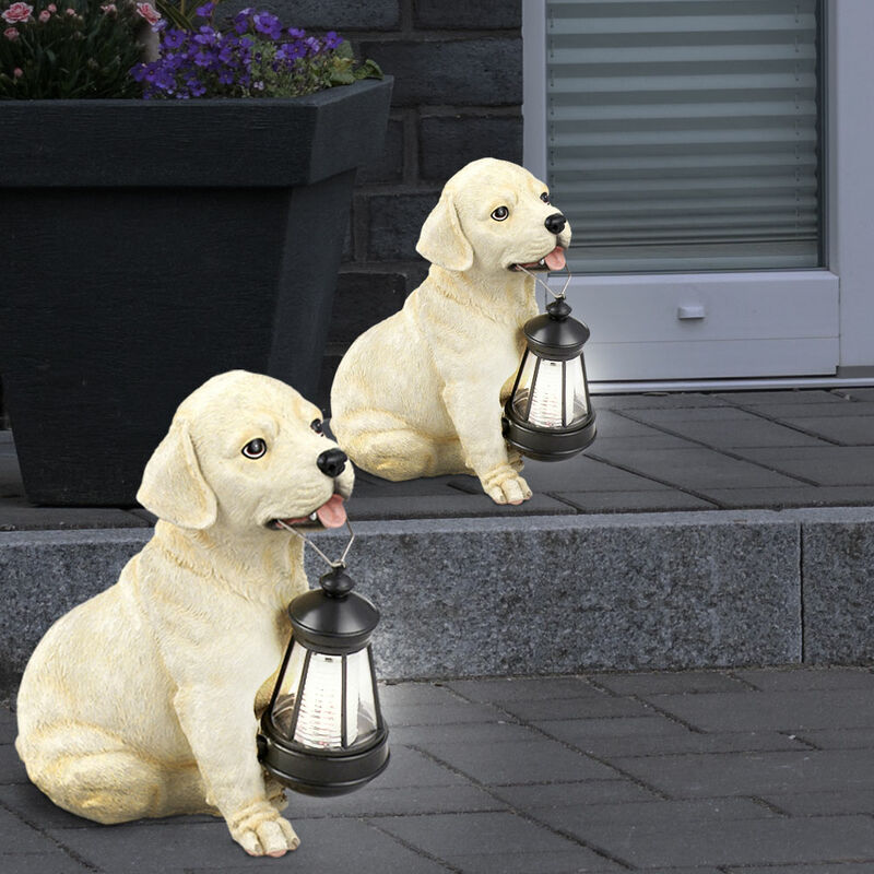 Image of Luce solare, lampada solare, luce esterna, lampada da giardino, cane, batteria resistente alle intemperie IP44, figura del cane, bianco beige, 1x led