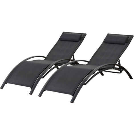Set di 2 lettini prendisole Beauty "Phoenix" in alluminio Nero