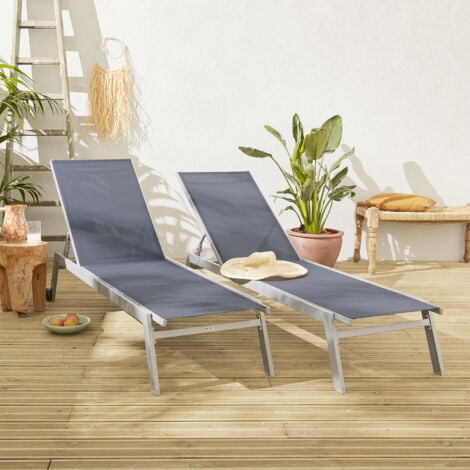 SWEEEK Set di 2 lettini prendisole in alluminio e textilene multiposizione
