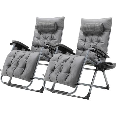 Set di 2 lettini prendisole pieghevoli in tessuto robusto, sdraio da giardino con cuscino, poltrone, sedie prendisole (grigio)