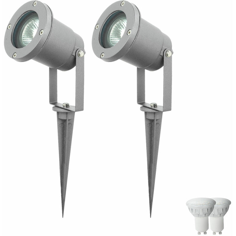 Image of Set di 2 luci da esterno plug-in lampada da terra con supporto mobile in un set che include lampadine a led