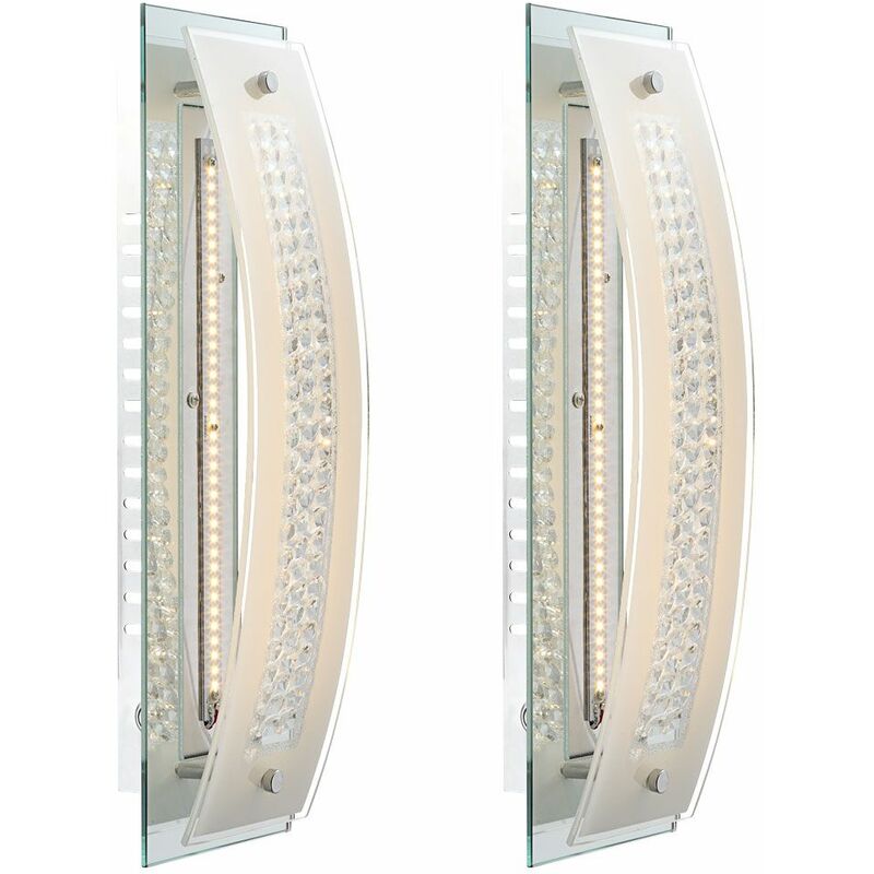 Image of Set di 2 applique da parete a LED lampade per illuminazione faretti plafoniere in vetro satinato cromato