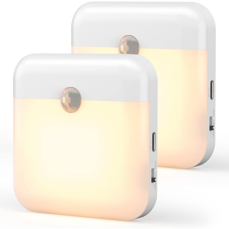 Set di 2 luci notturne a LED, luce con sensore di movimento per interni, luce notturna automatica con attacco magnetico, luce notturna per corridoio