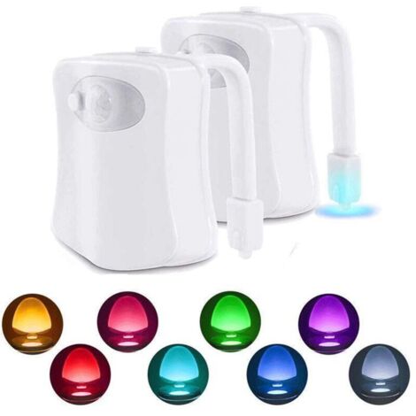 Set di 2 luci notturne a LED per WC con sensore di movimento, illuminazione a LED per bagno, secchio, mobiletto, lavandino, sedile del WC, 8 colori variabili, utilizzabile al buio